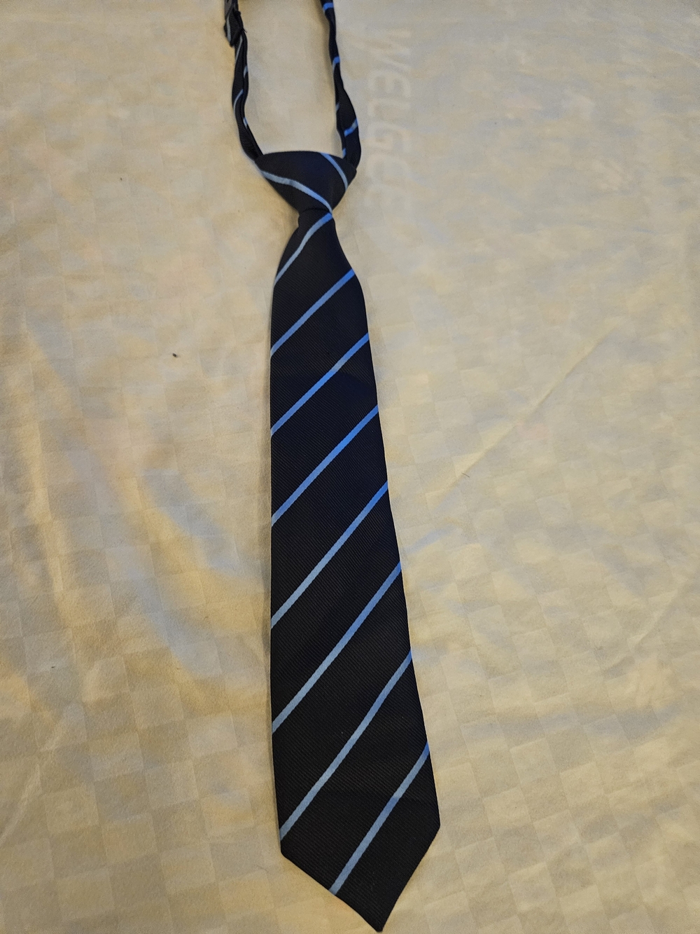 Place Black Necktie with Blue Diagonal Stripes